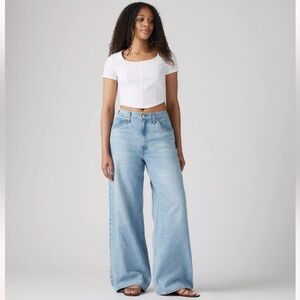 Women's Light Blue Wide-Leg Jeans adjustable 27